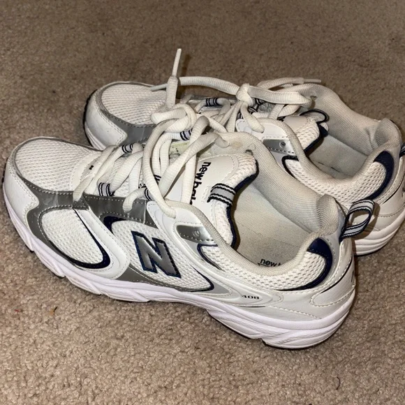 New Balance White, Navy & Gray Sneakers - Picture 1 of 4